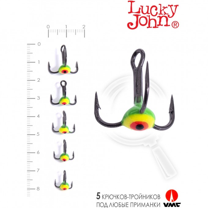 Крючок-тройник для приманок LUCKY JOHN 01SET с каплей цвет. 5шт. набор LJ99-001SET