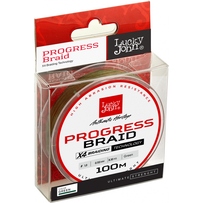 Леска плетёная LUCKY JOHN PROGRESS BRAID GREEN 100 м - 0,172 мм LJ4106-017