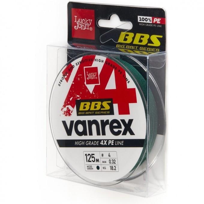 Леска плетёная LUCKY JOHN VANREX BBS Х4 BRAID MOSS Green 125 м - 0,32 мм LJ4114-032