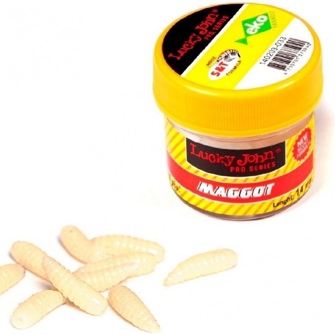 Насадки искусственные съедобные LUCKY JOHN PRO SERIES MAGGOT опарыш светонакопительные 14мм 25шт. 140203-033