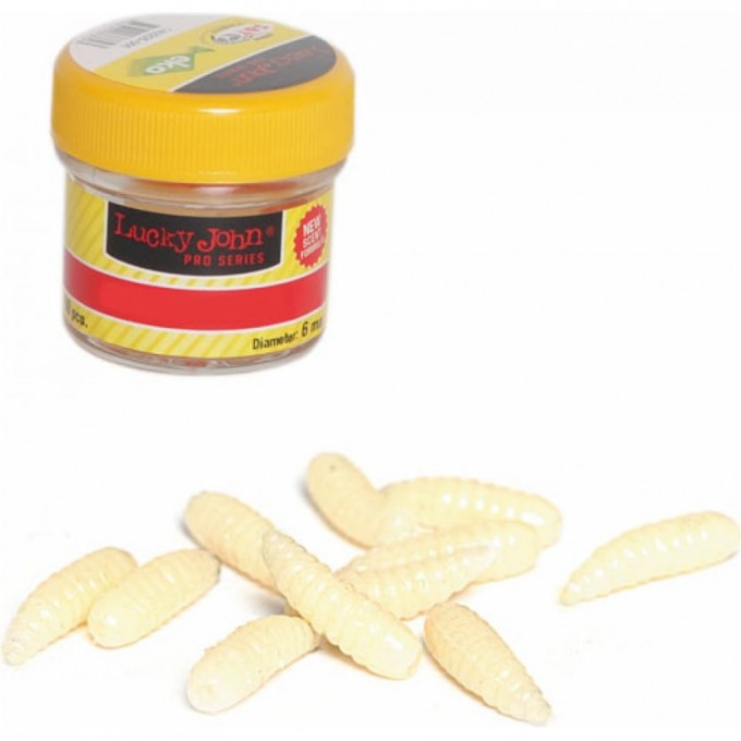 Насадки искусственные съедобные LUCKY JOHN PRO SERIES MAGGOT опарыш, светонакопительный 12Мм 30Шт. 140202-033