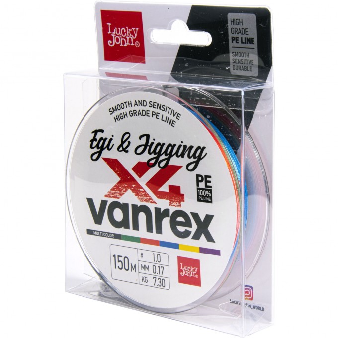 Плетеный шнур LUCKY JOHN VANREX EGI & JIGGING Х4 BRAID MULTI COLOR 150 м - 0,17 мм LJ4108-017
