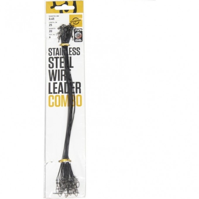 Поводки стальные LUCKY JOHN SSW 7х7, оснащенные вертлюгой с застёжкой, диаметр d 0.45мм/6кг/25см/ набор 20шт. LJ7087-025