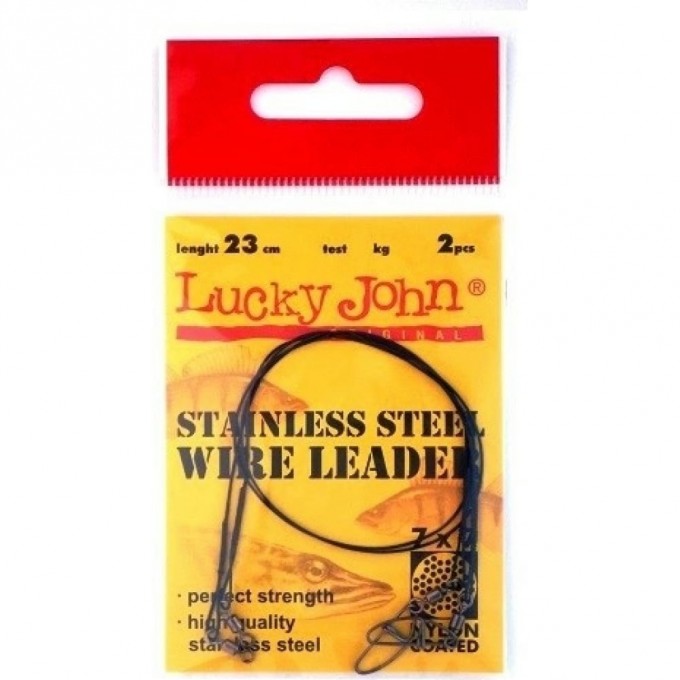 Поводки стальныеLUCKY JOHN PRO SERIES SSW 7х7, оснащенные вертлюгой и застёжкой, покрытие нейлон, диаметр 0,36Мм /12Кг/25См/2Шт. LJP6212-025