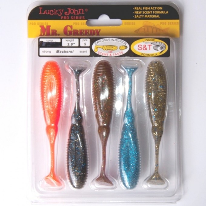 Мягкая съедобная приманка LUCKY JOHN PRO SERIES MISTER GREEDY 3.9 in (99 мм), цвет mix2 5шт 140116-MIX2